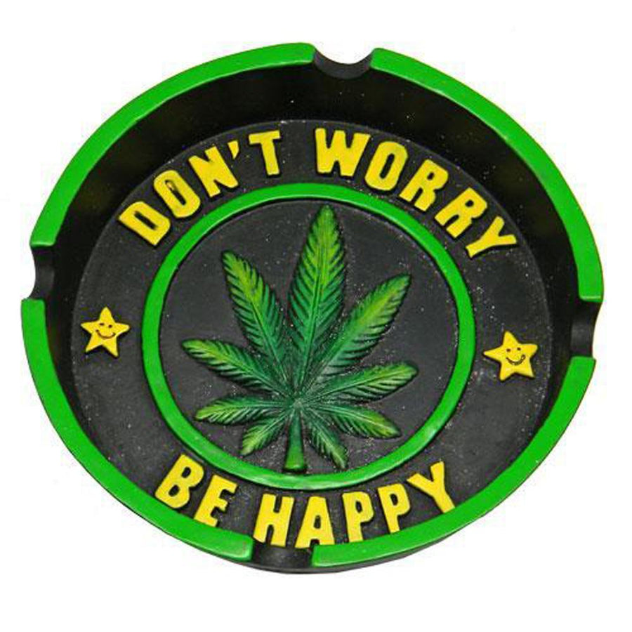 Don't Worry Be Happy Leaf Round Ashtrays - Headshop.com