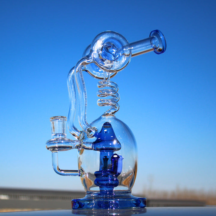 Approx. 11" Spiral Mushroom Recycler Water Pipe w/ Circ Perc - Headshop.com