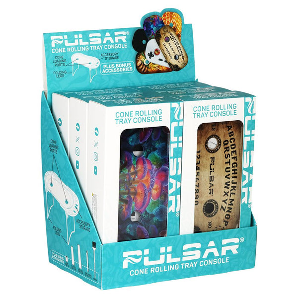 6CT DISPLAY - Pulsar Elevated Cone Rolling Tray Console Assortment 2 - 9.25"x4.2" /  Assorted Designs