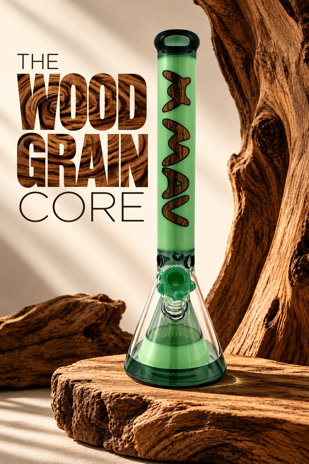 18" pyramid beaker bong wood grain mav with matching bowl