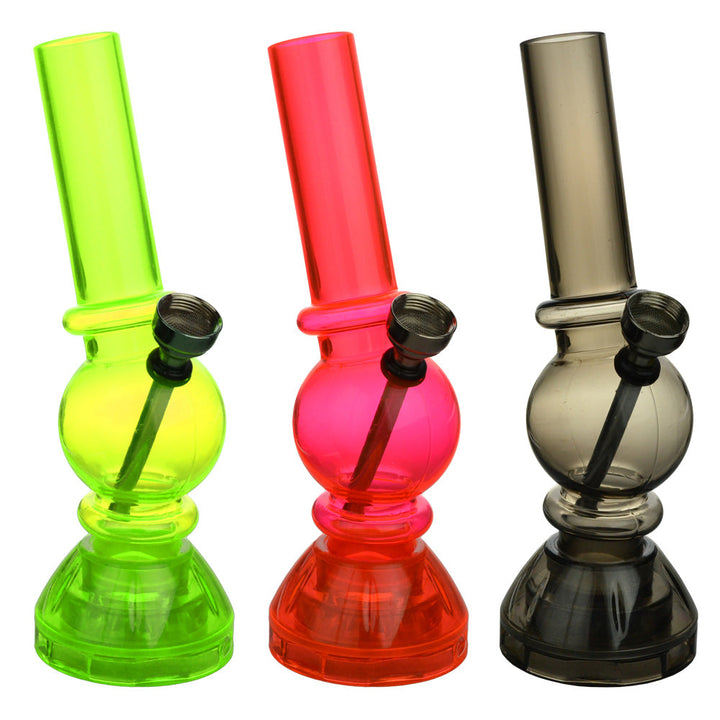 Angled Mini Acrylic Water Pipe w/ Built in Grinder Base - 6.5" - Headshop.com
