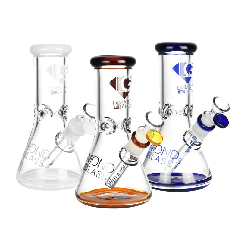 Diamond Glass Gold Hitter Water Pipe - 8"/14mm F/Clrs Vary - Headshop.com
