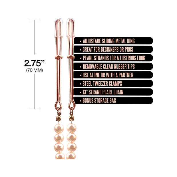 Nixie Pearl Drop Beaded Tweezer Nipple Clamps Rose Gold - Headshop.com