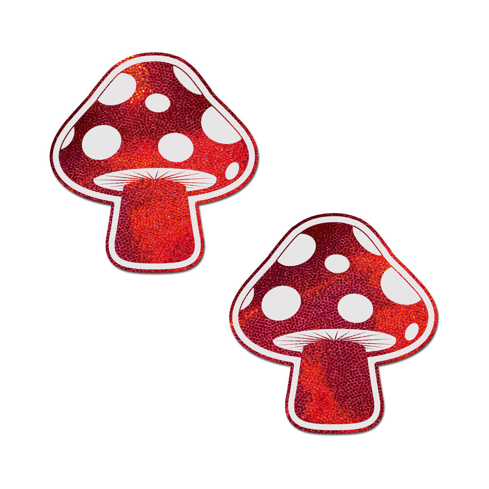 Pastease Mushroom: Shiny Red & White Glow-in-the-Dark Shroom Nipple Pasties - Headshop.com