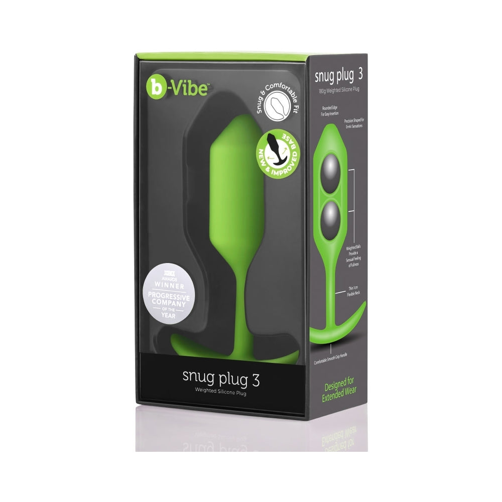 b-Vibe Snug Plug 3 Weighted Silicone Anal Plug Lime - Headshop.com