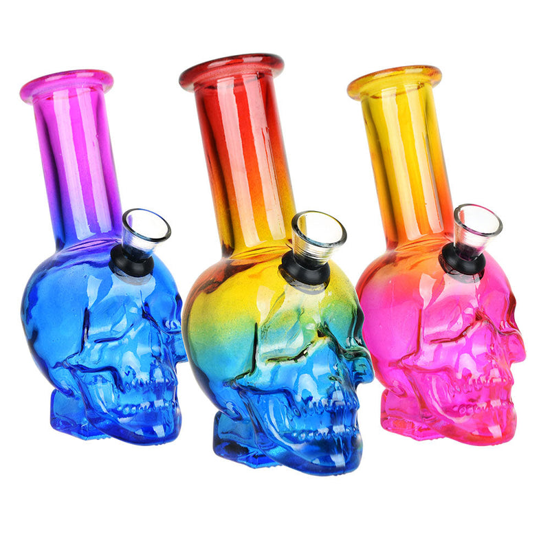 Skull Ombre Glass Mini Water Pipe - 5.75" / Colors Vary - Headshop.com