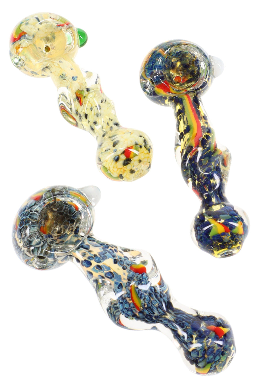 Color Changing Frit Rasta Stripe Twisted Glass Hand Pipe “Rasta Rift” – 4½″ - Headshop.com