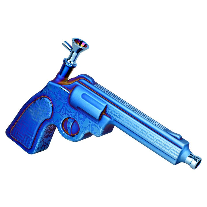 Six Gun A-Blazin' Electroplated Glass Pistol Bubbler - 10.75" / 14mm F / Colors Vary - Headshop.com