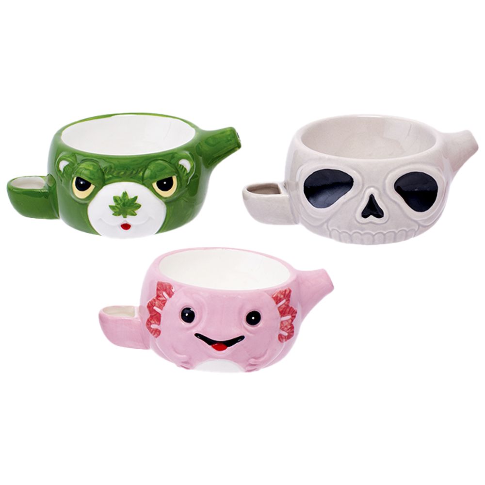 Fujima Stoned Faces Mini Ceramic Bowl Pipe - 4.5" 6ct - Headshop.com