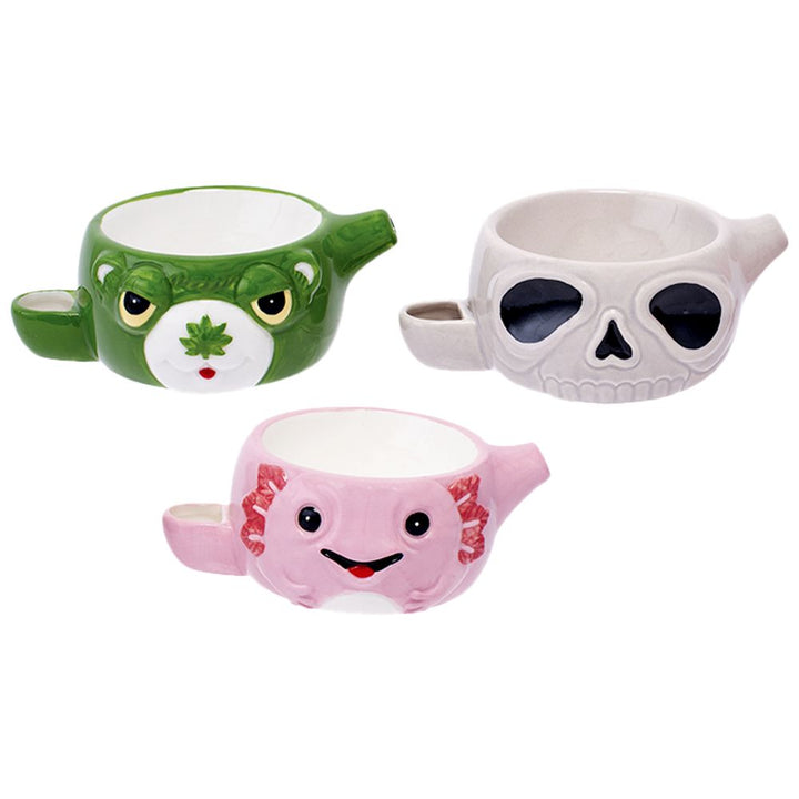 Fujima Stoned Faces Mini Ceramic Bowl Pipe - 4.5" 6ct - Headshop.com