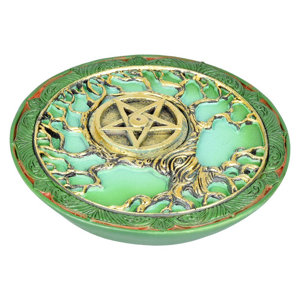 Tree of Life Pentagram Polyresin Round Incense Burner - 4.75" - Headshop.com