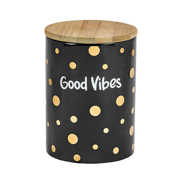 GOOD VIBES GOLD POLKA DOTS DELUXE CANISTER STASH JAR