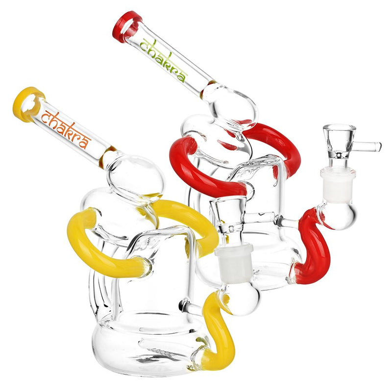 Chakra Recline And Align Recycler Glass Water Pipe - 6.25" / 14mm F / Colors Vary