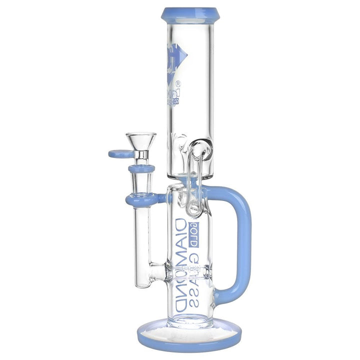 Diamond Glass Gold Inline Perc Recycler Water Pipe - 11" / 14mm F / Colors Vary - Headshop.com