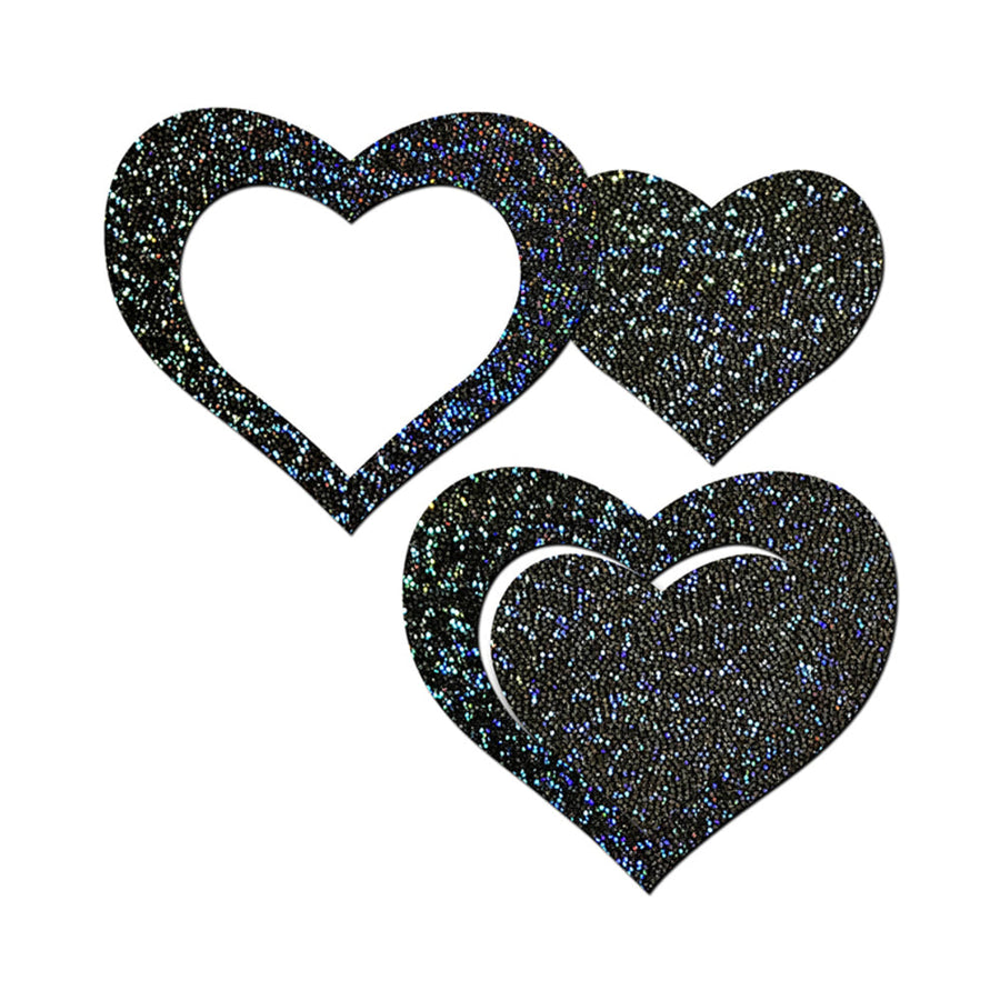Pastease Black Glitter Heart Frame & Center Nipple Pasties - Headshop.com