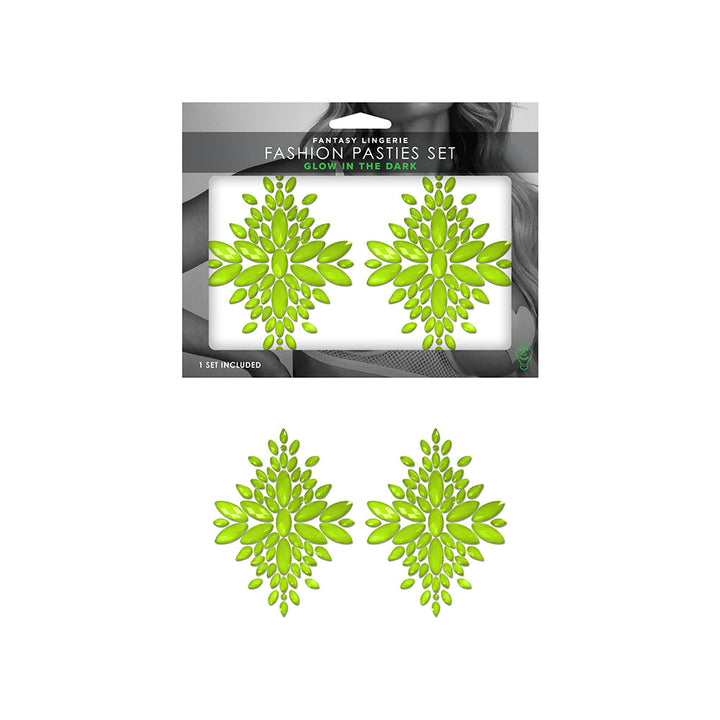 Fantasy Lingerie Glow-In-The-Dark Crystal 1 Pair Jeweled Pasties Neon Green O/S - Headshop.com