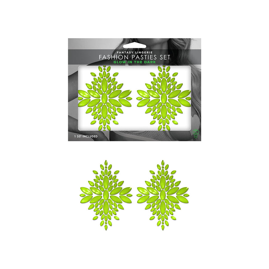 Fantasy Lingerie Glow-In-The-Dark Crystal 1 Pair Jeweled Pasties Neon Green O/S - Headshop.com