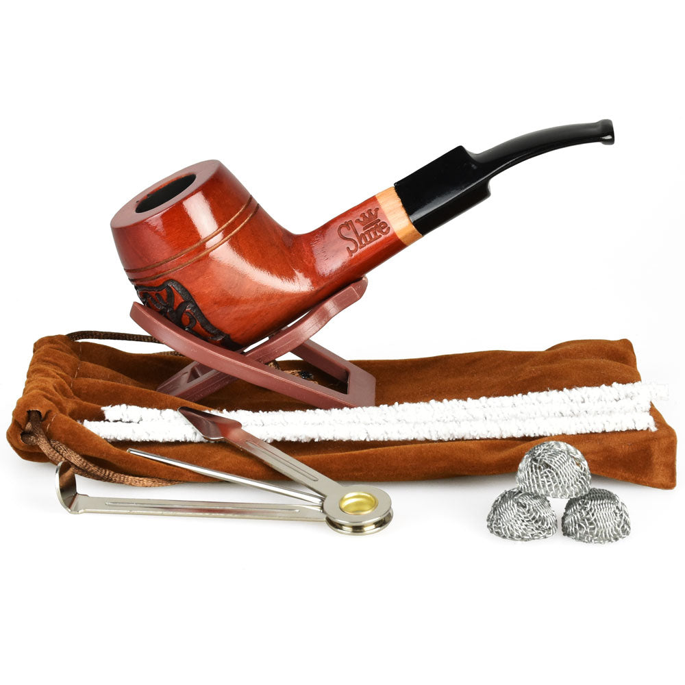 Pulsar Shire Pipes The Roscoe | Engraved Bulldog Saddle Stem Wood Pipe - Headshop.com