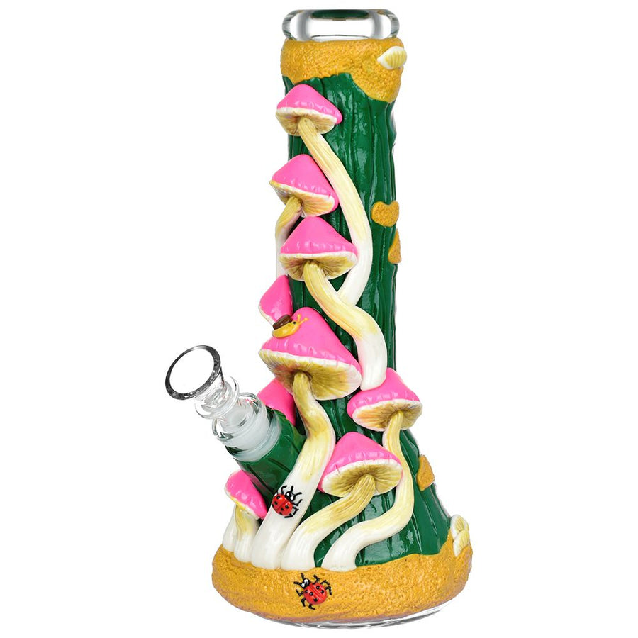 Mushroom Madness Glow in Dark Glass Beaker Water Pipe - 10" /14mm F/ Colors Vary - Headshop.com