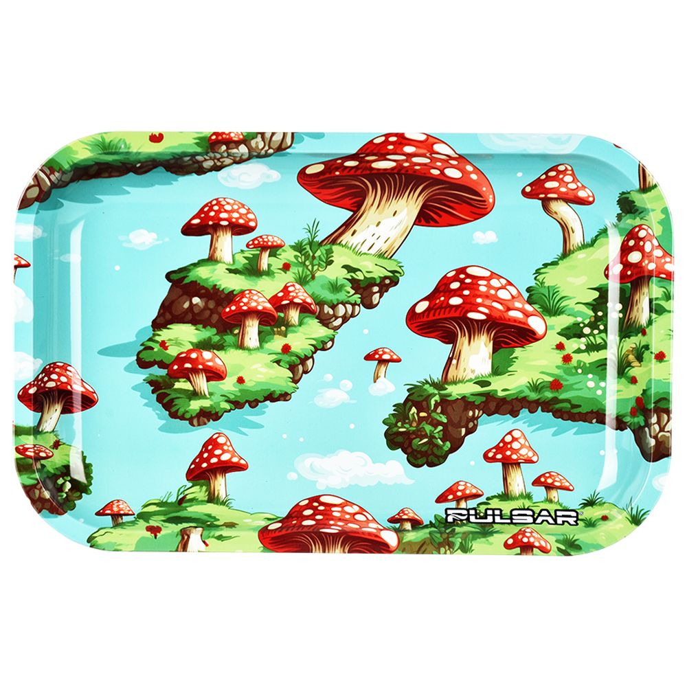Pulsar Metal Rolling Tray - Floating Mushrooms / 11"x7" - Headshop.com