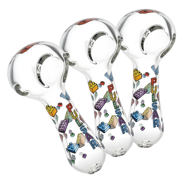 3CT BUNDLE - Pulsar Building Blocks Glass Spoon Pipe - 4.5"
