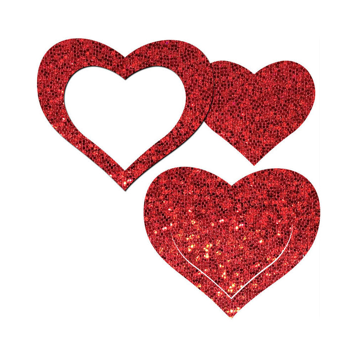 Pastease Peek-a-Boob: Red Glitter Heart Frame & Center Nipple Pasties - Headshop.com