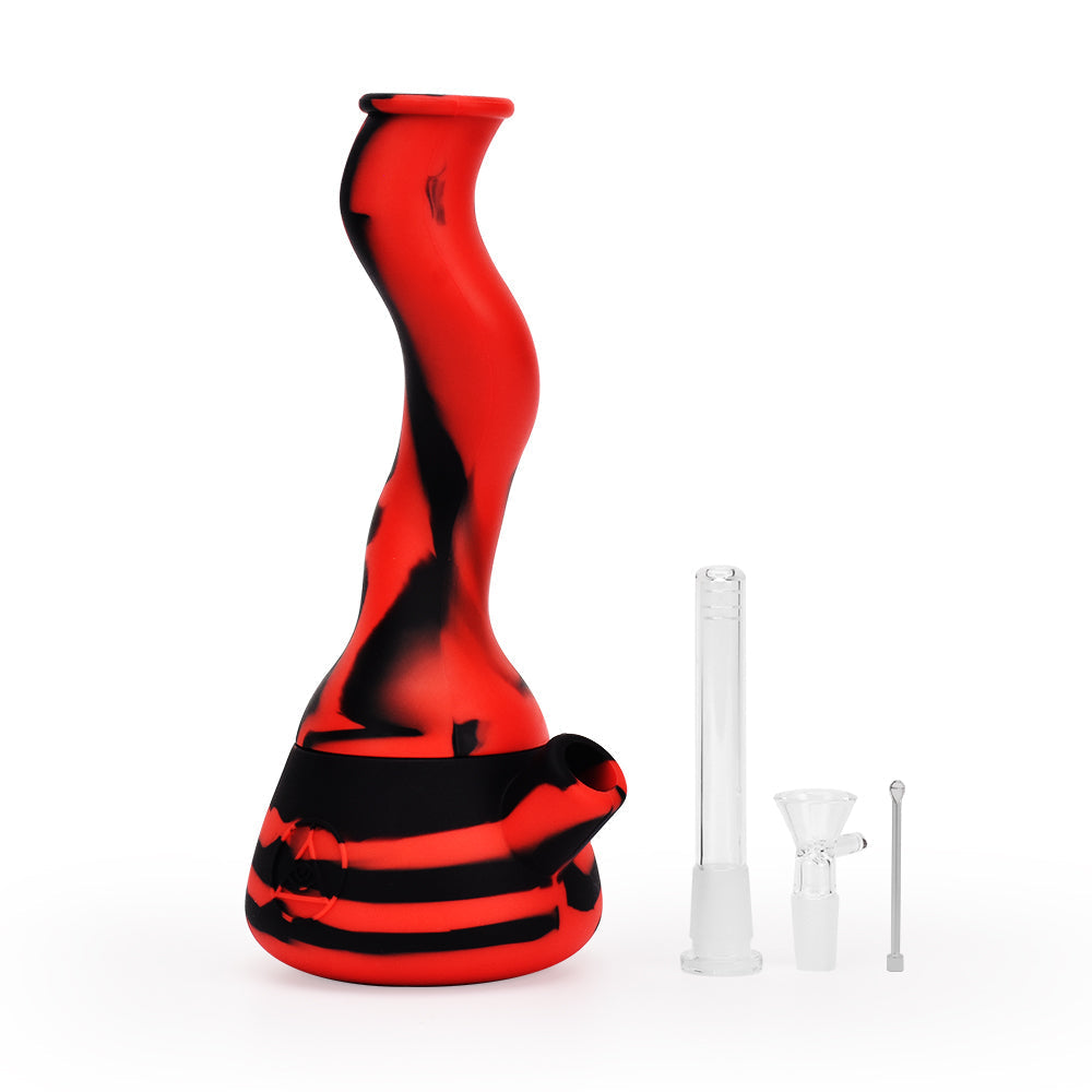 Ritual - 10'' Wavy Silicone Beaker - Black & Red - Headshop.com