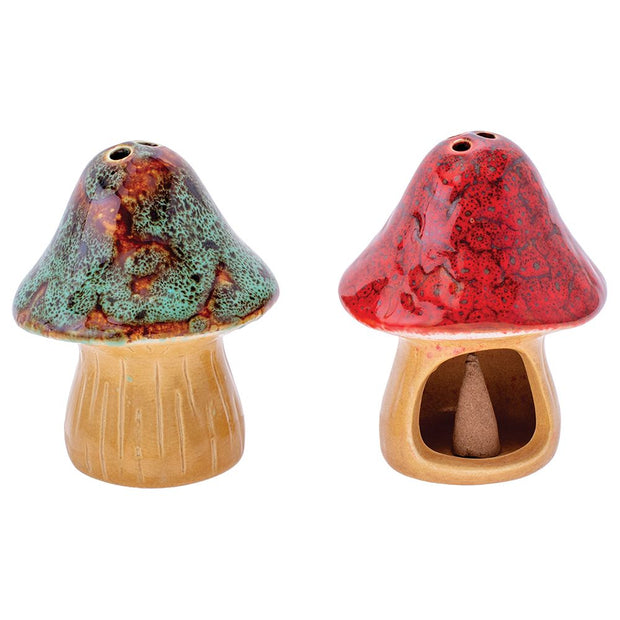 6CT DISPLAY - Fujima Small Glazed Mushroom Cone Ceramic Incense Burner - Assorted Colors - Headshop.com