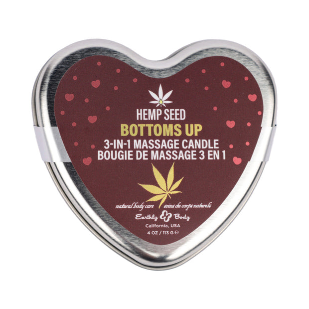 Earthly Body Hemp Seed Valentine 3-in-1 Massage Candle Bottom's Up 4.7 oz. - Headshop.com