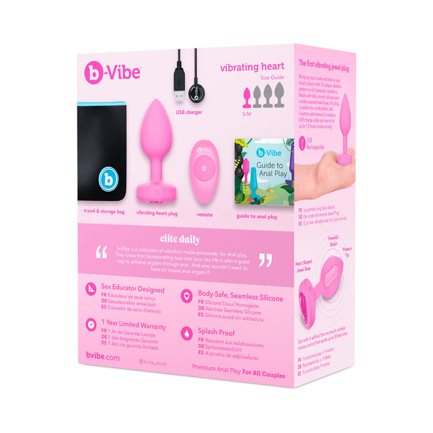 b-Vibe Vibrating Heart Anal Plug with Heart-Shaped Jewel Base Small/Medium Pink