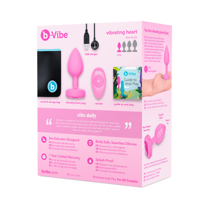 b-Vibe Vibrating Heart Anal Plug with Heart-Shaped Jewel Base Small/Medium Pink