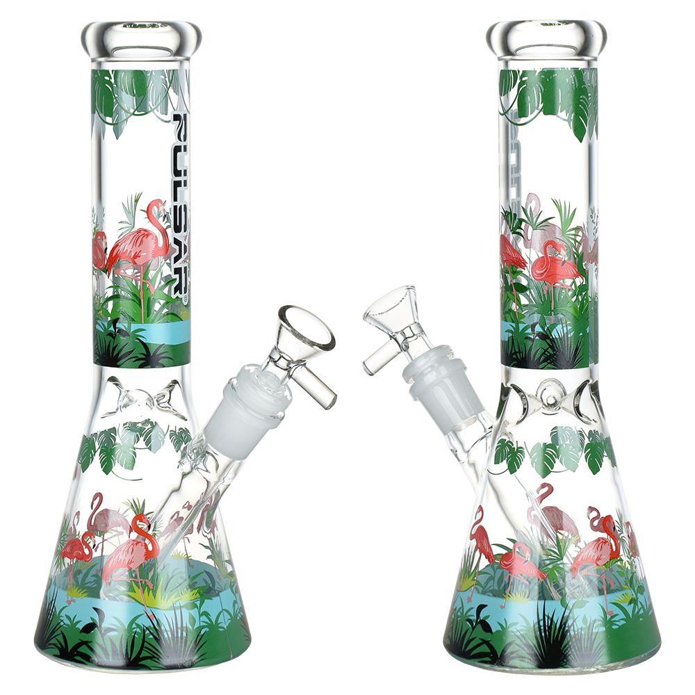Pulsar Chillin' Flamingos Glass Beaker Water Pipe | 14mm F - Headshop.com