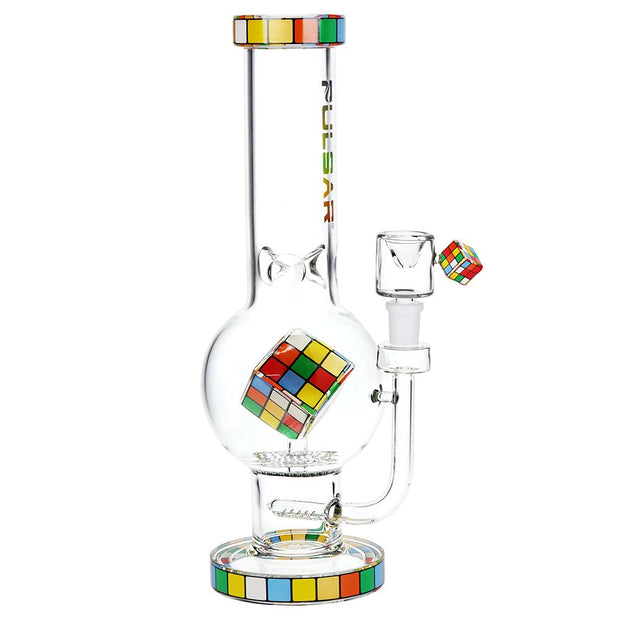 Pulsar Rubik's Cube Perc Bubble Base Glass Water Pipe - 12.5" - Headshop.com