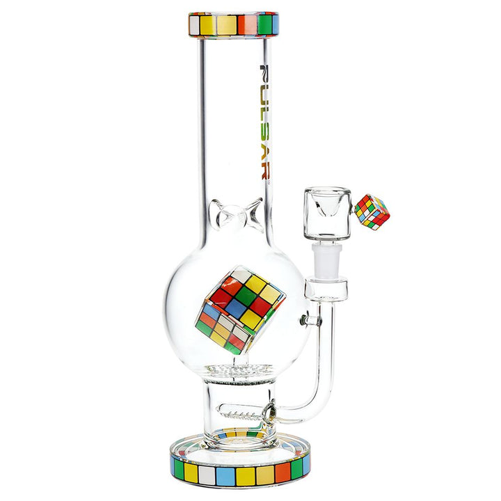 Pulsar Rubik's Cube Perc Bubble Base Glass Water Pipe - 12.5" - Headshop.com
