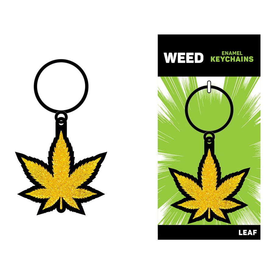 Weed Keychain Gold Glitter Marijuana Leaf - Headshop.com