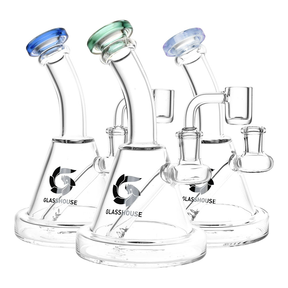 Glass House Bent Neck Glass Dab Rig - 6.75" / 14mm F / Colors Vary - Headshop.com