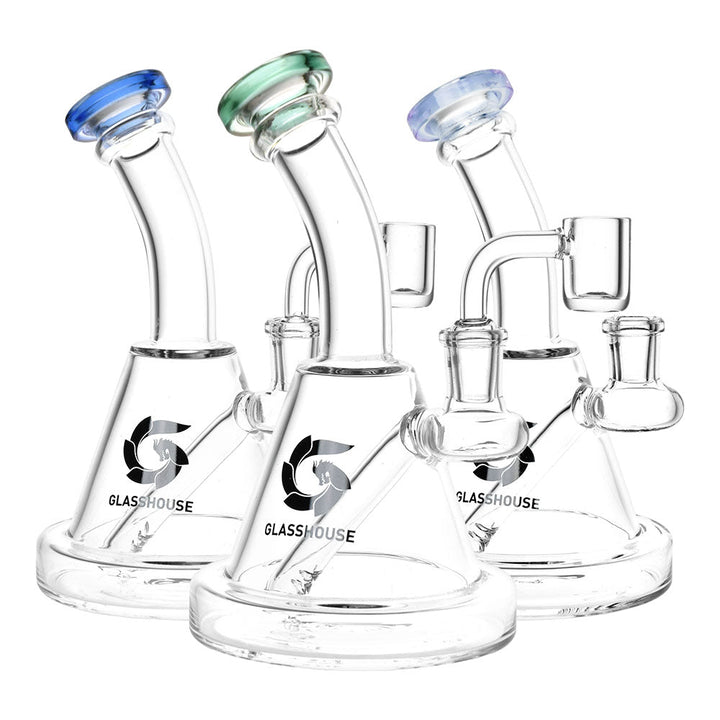 Glass House Bent Neck Glass Dab Rig - 6.75" / 14mm F / Colors Vary - Headshop.com