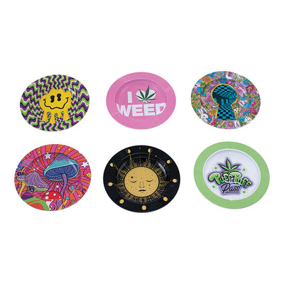 24PC DISPLAY - Fujima Dazed Round Metal Ashtray - 5.4"/Assorted Designs - Headshop.com