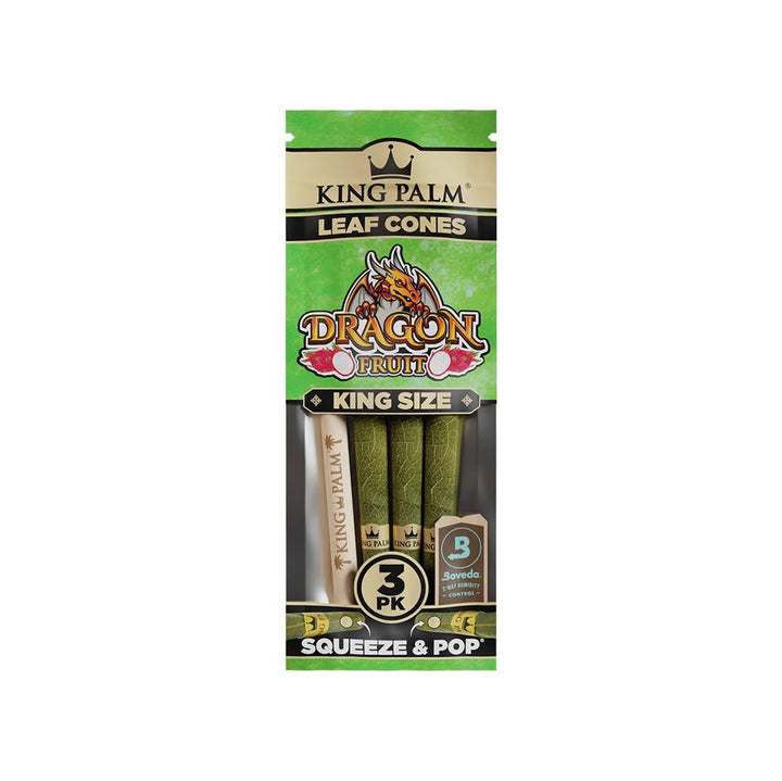15PK DISPLAY - King Palm Hand Rolled Leaf Cones - 3pc / King Size / Dragon Fruit - Headshop.com