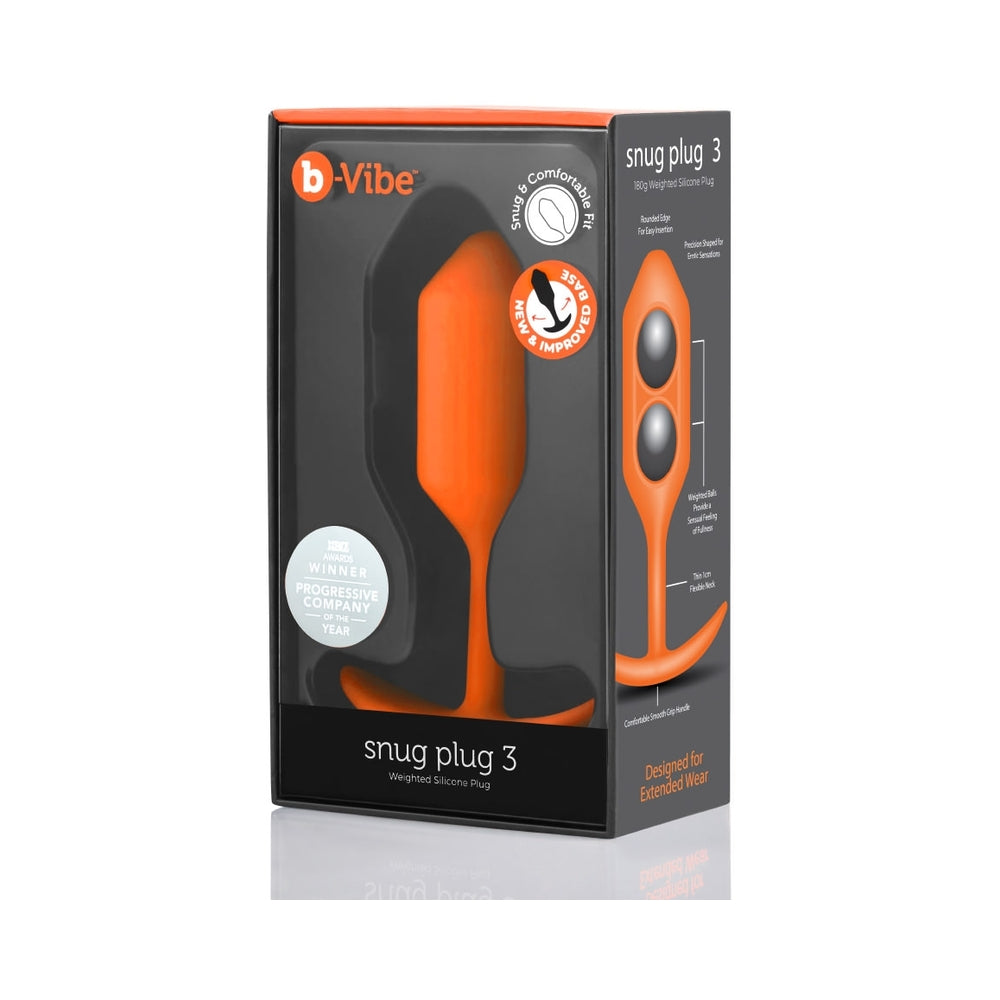 b-Vibe Snug Plug 3 Weighted Silicone Anal Plug Orange - Headshop.com