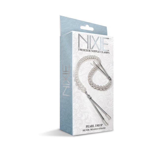 Nixie Pearl Drop Beaded Tweezer Nipple Clamps Silver - Headshop.com