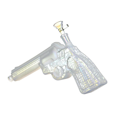 Six Gun A-Blazin' Electroplated Glass Pistol Bubbler - 10.75" / 14mm F / Colors Vary