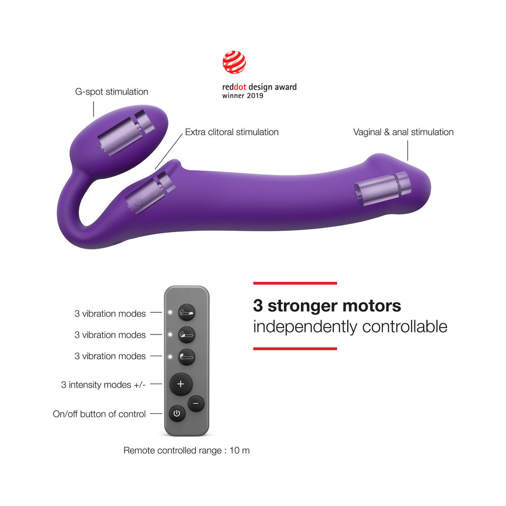 Strap-On-Me Rechargeable Remote-Controlled Silicone Vibrating Bendable Strap-On Purple M - Headshop.com