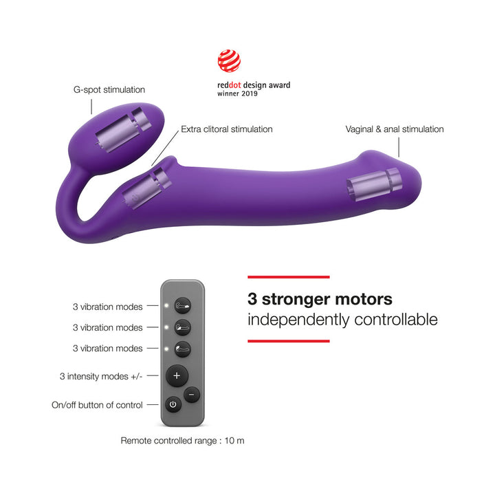 Strap-On-Me Rechargeable Remote-Controlled Silicone Vibrating Bendable Strap-On Purple M - Headshop.com
