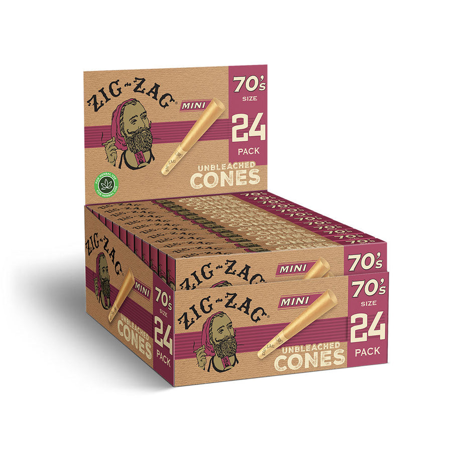 Zig Zag Unbleached Mini Cones | 24pk | 70mm | 12pc Display - Headshop.com