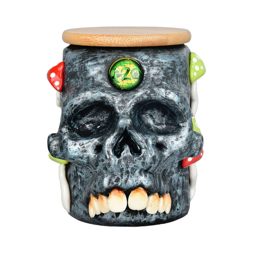 Pulsar Third Eye Shroom Skull Glass Jar - 4.25" - Headshop.com