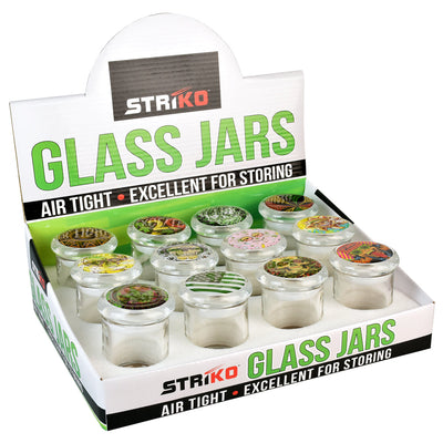 Striko Glass Jar - 3" / 420 Designs - 12PC DISPLAY - Headshop.com
