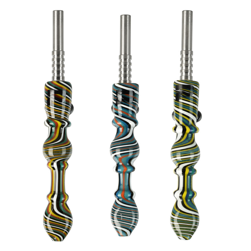 Pulsar Retro Stripes Glass Dab Straw - 6.25" / Colors Vary - Headshop.com