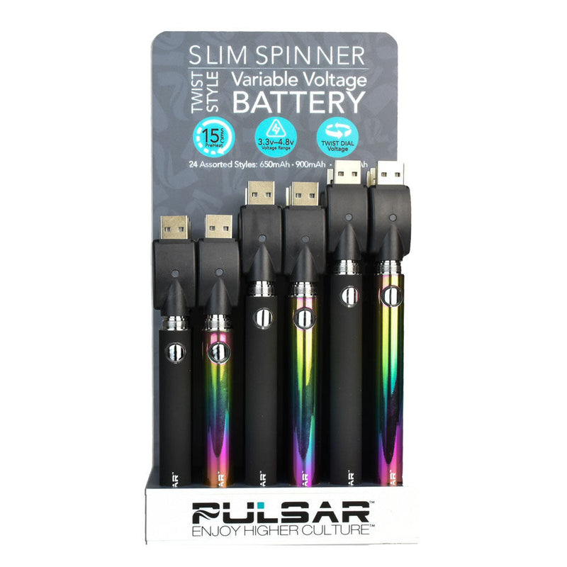 24PC DISP- Pulsar Slim Spinner Twist Style VV Batteries- Asst mAh - Headshop.com
