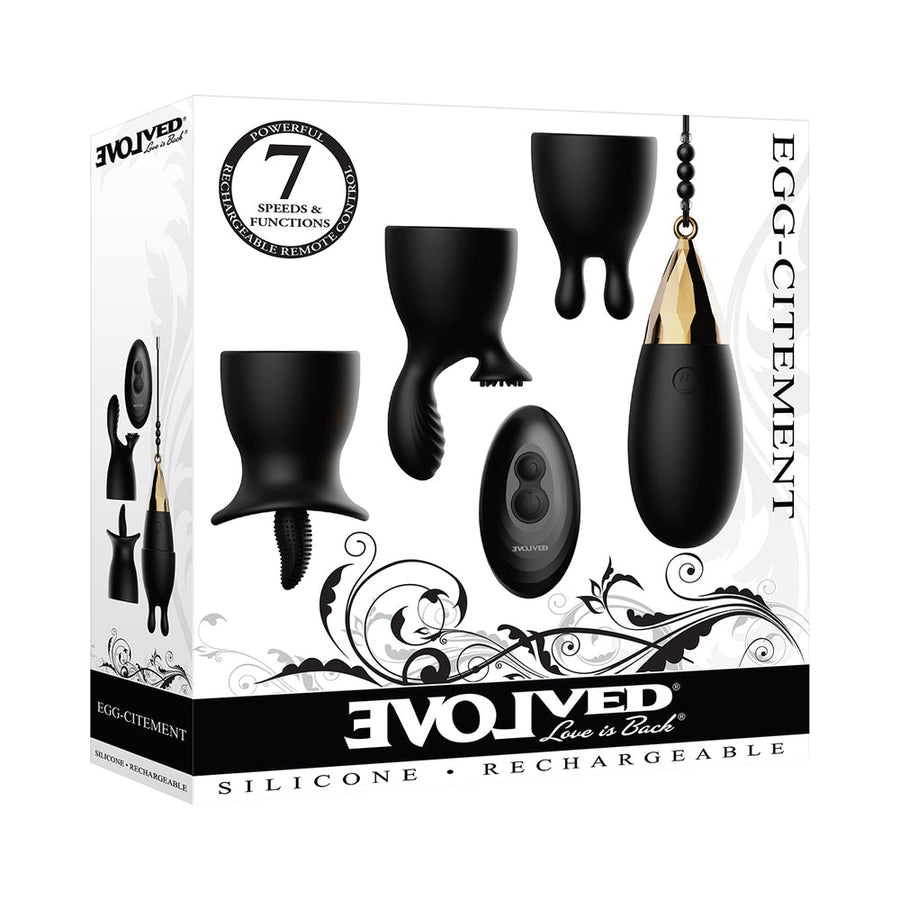 Evolved Egg-Citement 5-Piece Rechargeable Remote-Controlled Vibrator and Accessory Set Black - Headshop.com
